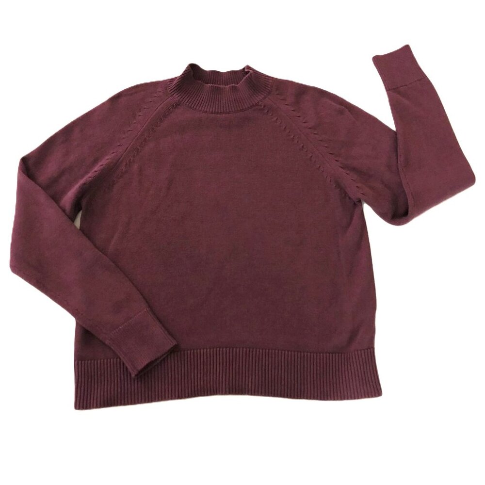 Quince 100% Organic Cotton Mock Neck Sweater Size XS Eggplant Raglan Sleeve Knit